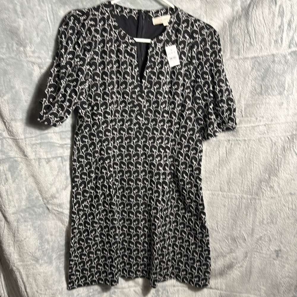 Loft Dress NWT women's black and white eyelet print & texture dress size 8‎ midi